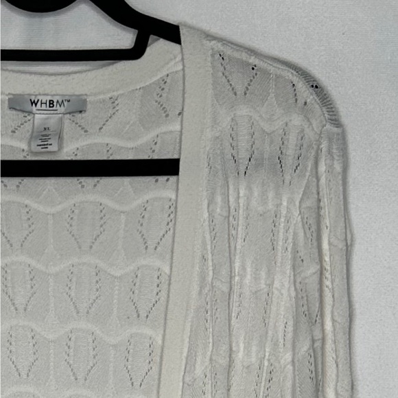 WHBM White Open Front Cardigan Long Lightweight Open Knit Sweater Sz XL - Picture 3 of 9